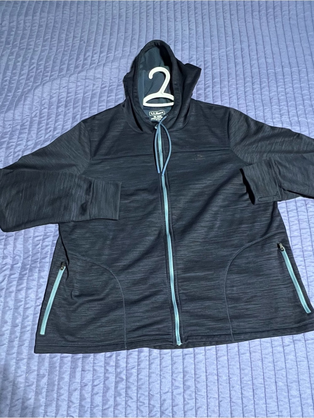 L.L. Bean women’s Charcoal Hoodie with Light Blue Trim